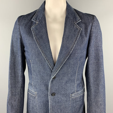 ANTIQUE DENIM Size M Indigo Contrast Stitch Denim Notch Lapel Sport Coat