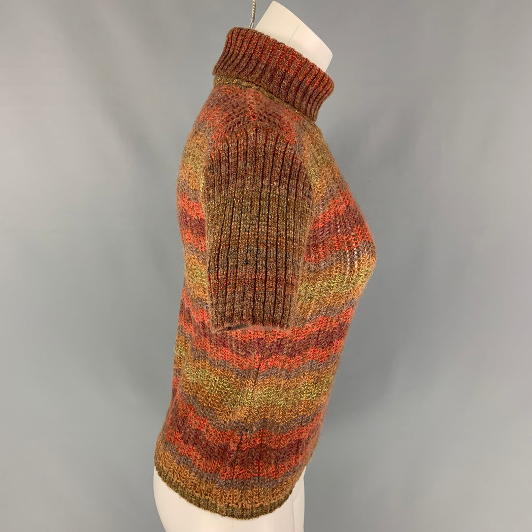 M MISSONI Size 4 Multi-Color Wool Blend Textured Turtleneck Pullover