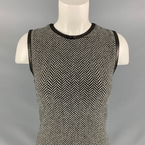 RALPH LAUREN Size M Black & White Cashmere Herringbone Below Knee Dress