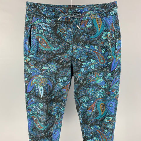 ETRO Taille M Pantalon décontracté en coton cachemire multicolore avec ceinture élastique