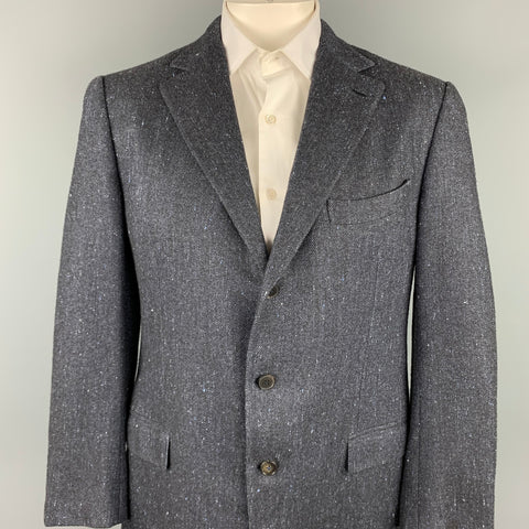 ERMENEGILDO ZEGNA Couture Size 44 Regular Navy Herringbone Cashmere Blend Notch Lapel Sport Coat