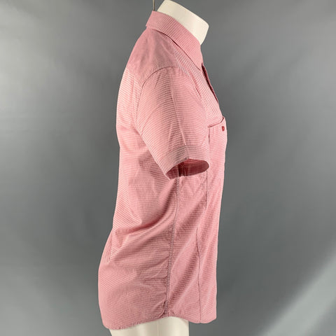 MR TURK Size XS Red Textured Cotton Patch Pocket Short Sleeve Shirt