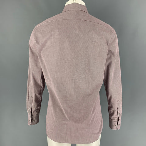 SAKS FIFTH AVENUE Size M Burgundy White Houndstooth Long Sleeve Shirt
