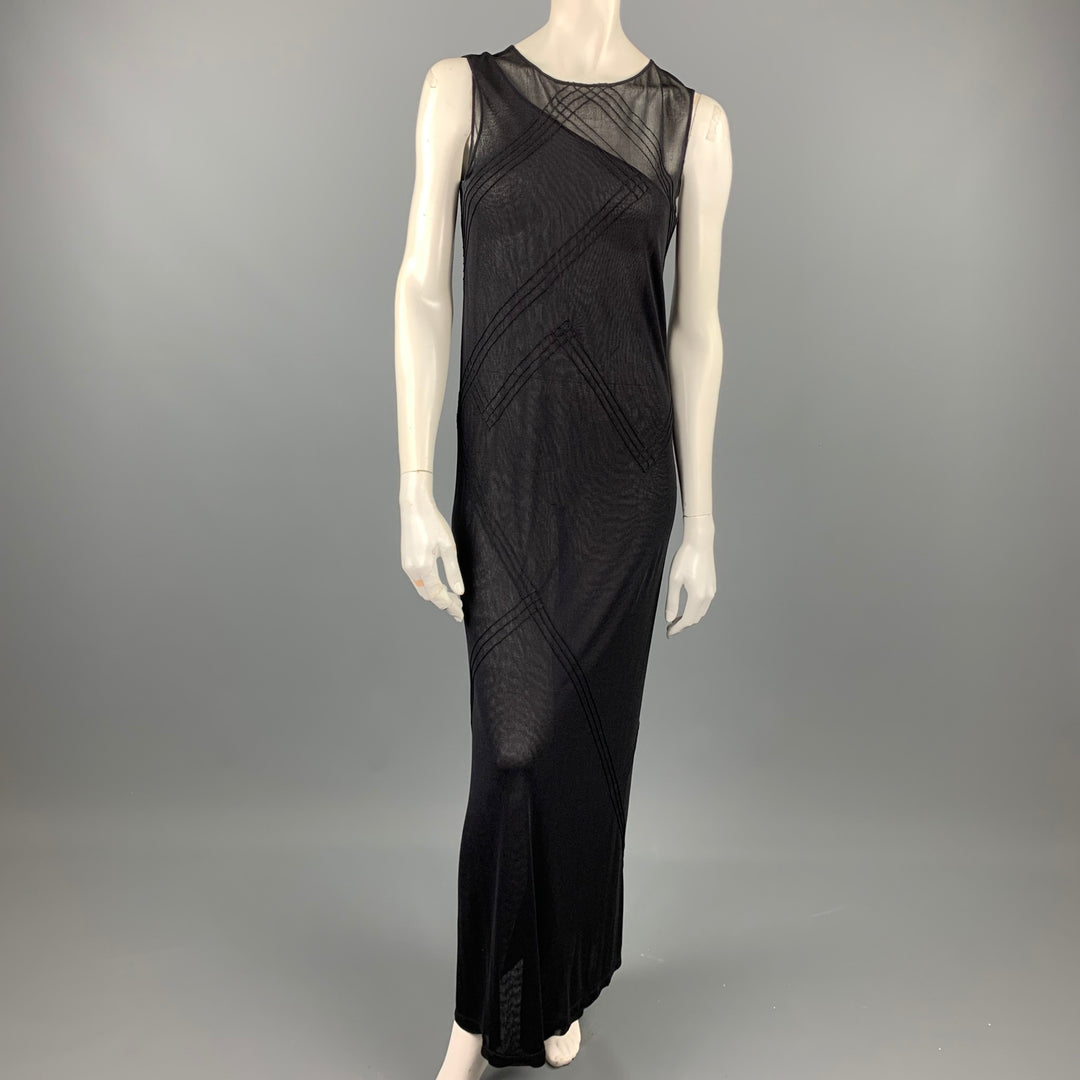DONNA KARAN Size L Black Mesh Polyester / Rayon Shift Dress