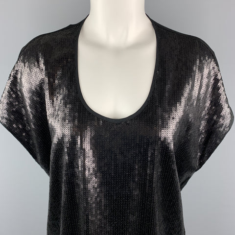 RAG & BONE Size 0 Black Lyocell Blend Sequined Draped Tunic Textured Sleeveless Dress