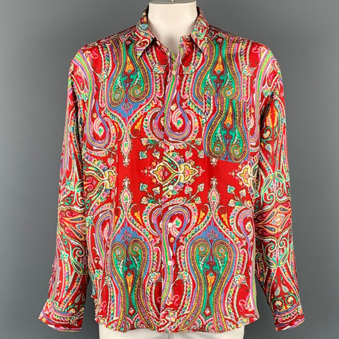 POLO by RALPH LAUREN Size XXL Multi-Color Paisley Silk Button Up Long Sleeve Shirt