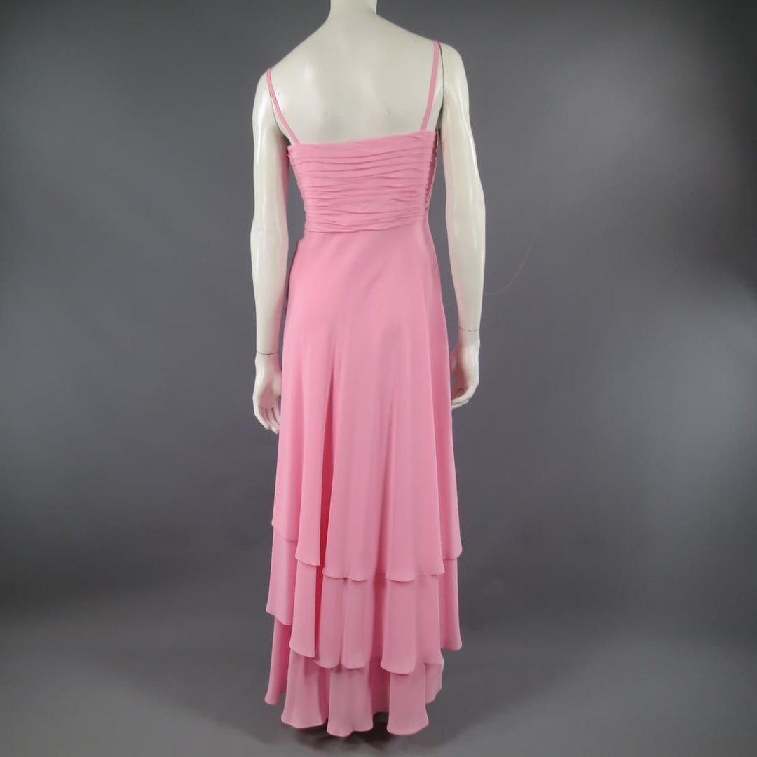 ESCADA COUTURE Size 8 Pink Silk Pleated Bust Gold Charm Strap Evening Gown