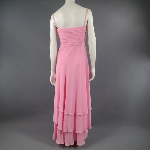 ESCADA COUTURE Size 8 Pink Silk Pleated Bust Gold Charm Strap Evening Gown ESCADA
