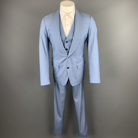 DOLCE & GABBANA Size 36 Regular Light Blue Wool / Silk Shawl Lapel Suit