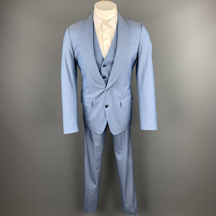 DOLCE &amp; GABBANA Taille 36 Costume à revers châle en laine/soie bleu clair régulier
