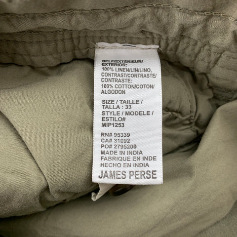 JAMES PERSE Size 33 Olive Linen Button Fly Casual Pants