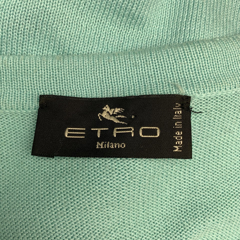 ETRO Size 6 Mint Blue Cotton Knit Silk Scarf Front Pullover
