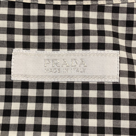 PRADA Size XL Black & White Checkered Cotton Long Sleeve Shirt