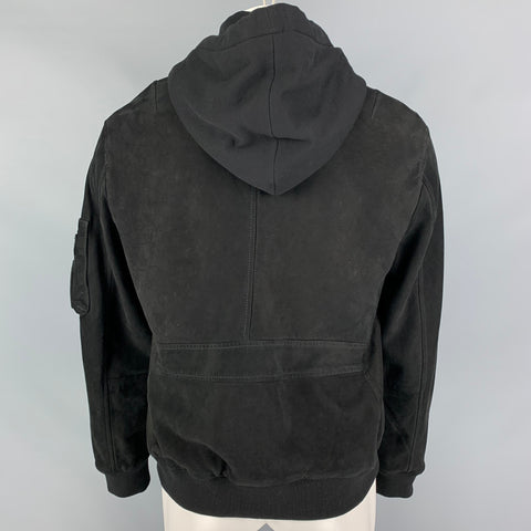 ALLSAINTS Size S Black Suede Cotton Detachable Hood Jacket