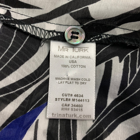 MR TURK Size L Black & Blue Print Cotton Button Up Short Sleeve Shirt