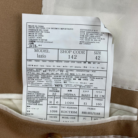 SUITSUPPLY Size 34 Camel Wool Single Breasted Suit