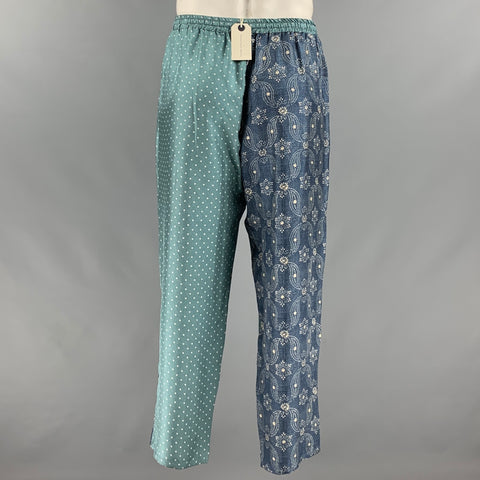 PIERRE-LOUIS MASCIA Size XL Blue Grey Print Silk Camp Suit