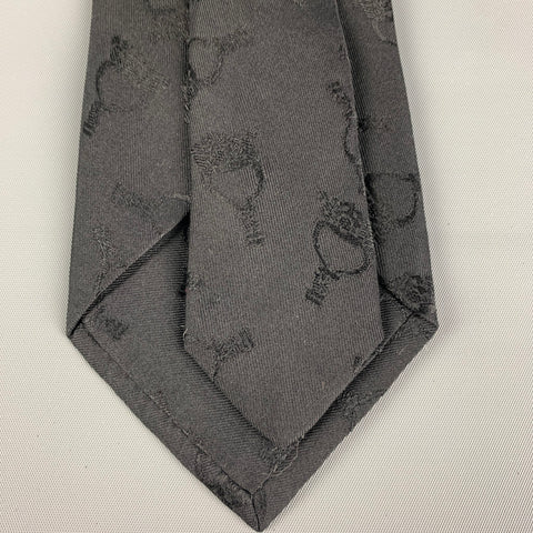 HERMES Black Print Silk Tie