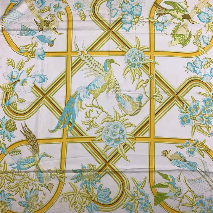 Vintage Caraibes HERMES Yellow & White Bird Print Silk Scarf