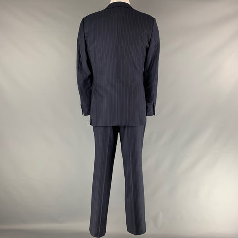 ERMENEGILDO ZEGNA Size 38 Navy Stripe Wool Peak Lapel  Suit