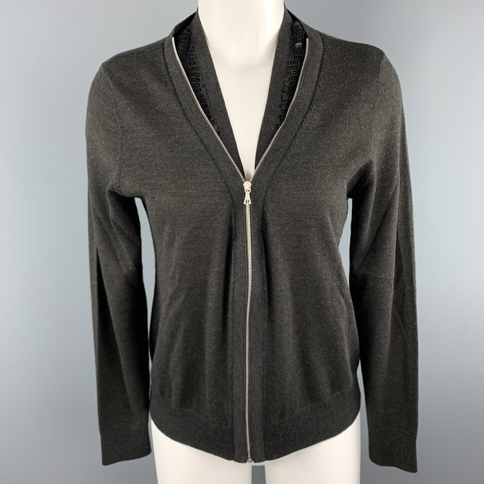 DRIES VAN NOTEN Size S Grey Merino Wool Blend Sequin Collar Zip Cardigan