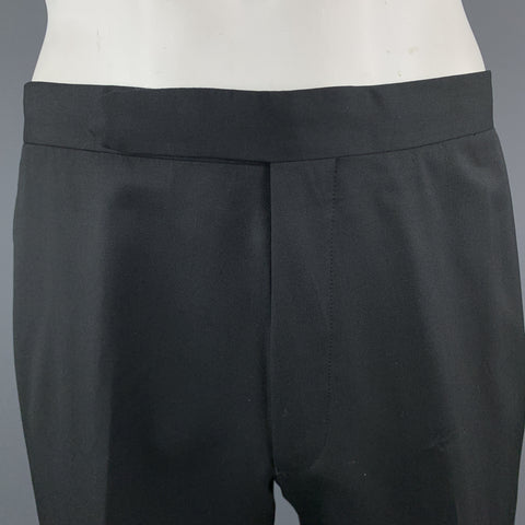 PORTS 1961 Talla 34 Pantalones cortos de rayas de esmoquin con lengüeta lateral de lana negra