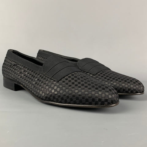 BALLY Size 12 Black Woven Silk Slip On Loafers
