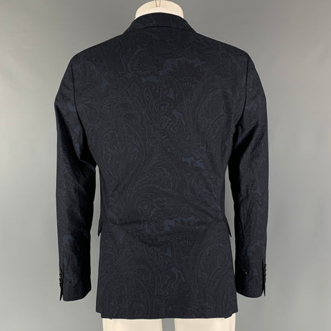 ETRO Size 38 Navy Paisley Cotton Notch Lapel Sport Coat