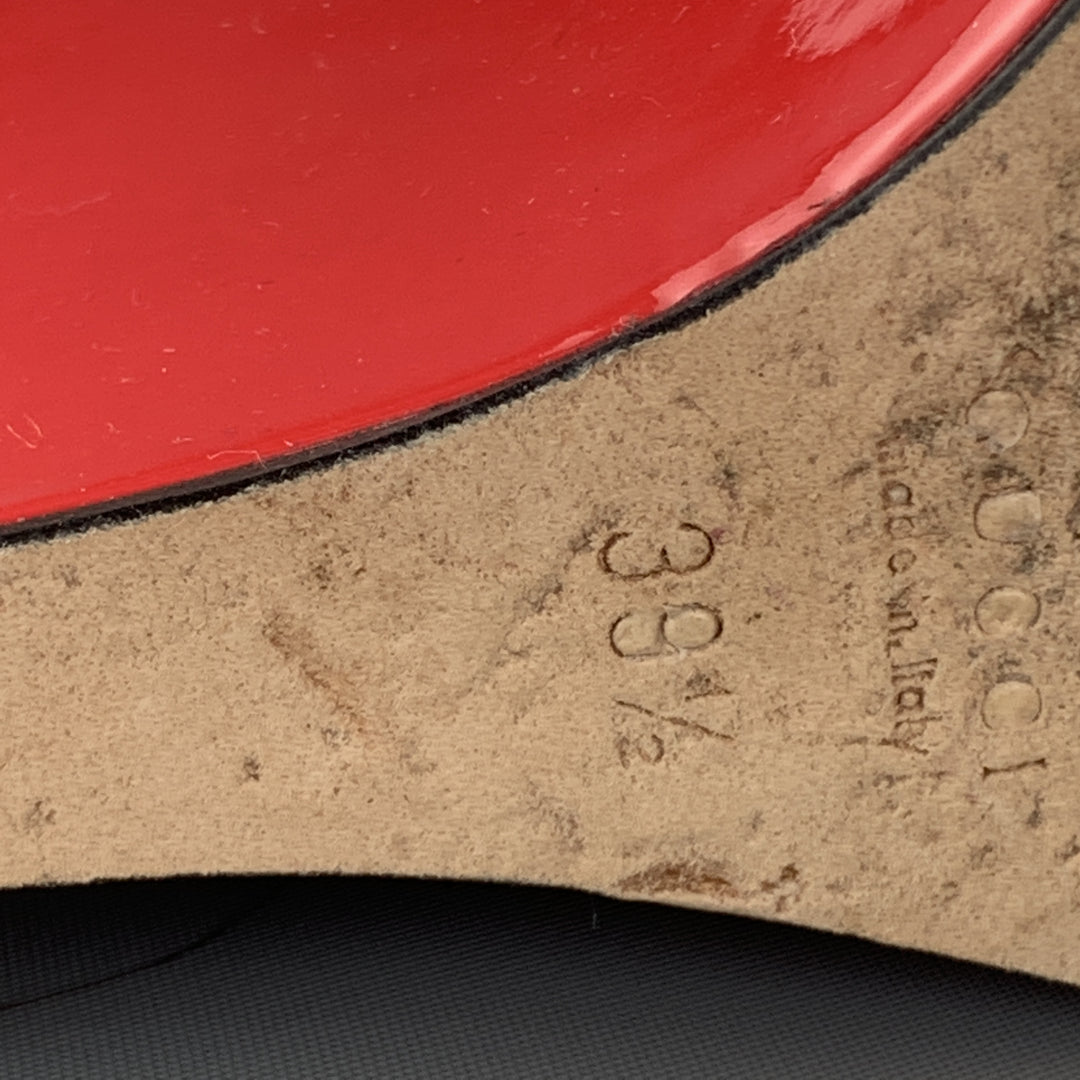 GUCCI Taille 9,5 Plate-forme en cuir verni rouge corail Peep Toe Slingback Wedges