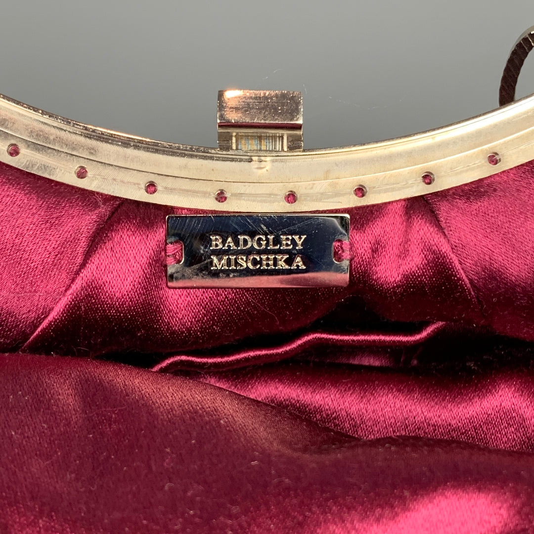 BADGLEY MISCHKA Purple & Silver Beaded Rhinestones Fur Handbag