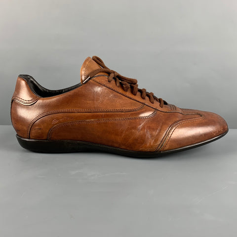 SANTONI Size 13 Brown Leather Low Top Sneakers