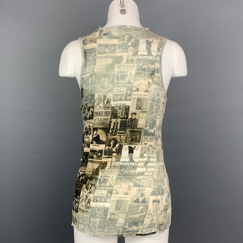 BLUE AREA Size S Grey & Taupe Print Linen Tank Top