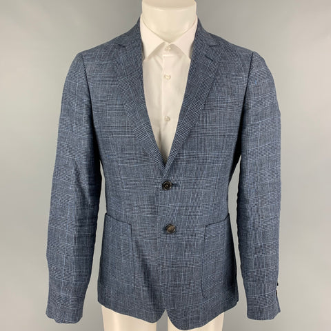 SCOTCH AND SODA Size M Navy Indigo Glenplaid Linen Notch Lapel Sport Coat