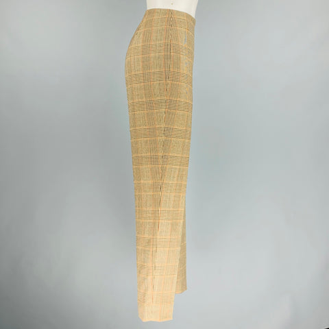 RALPH LAUREN Taille 8 Marron Beige Laine Glen plaid Pantalon habillé à fermeture éclair latérale