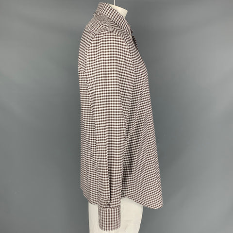 BLACK FLEECE Size M White Gingham Cotton Long Brown Long Sleeve Shirt