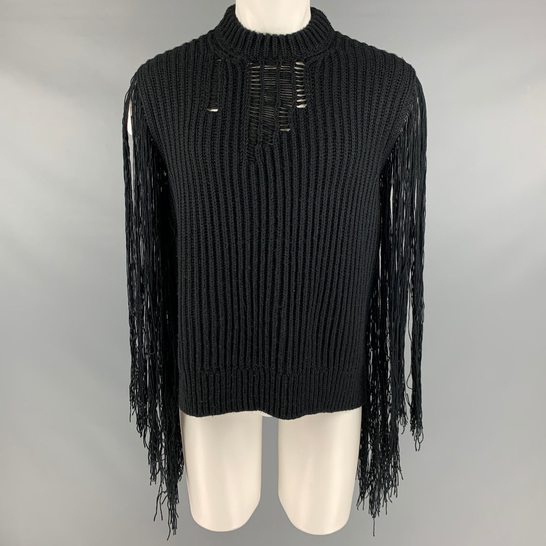 CALVIN KLEIN 205W39NYC Taille ML Pull à franges en acrylique tricoté noir