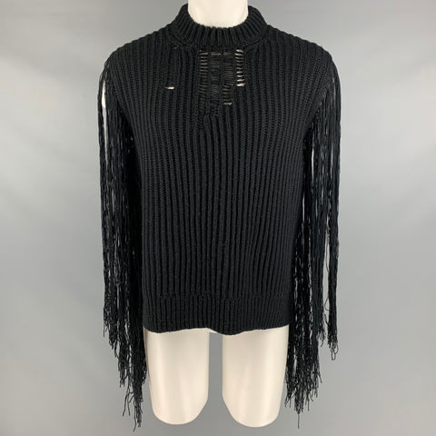 CALVIN KLEIN 205W39NYC Size ML Black Knit Acrylic Fringed Sweater