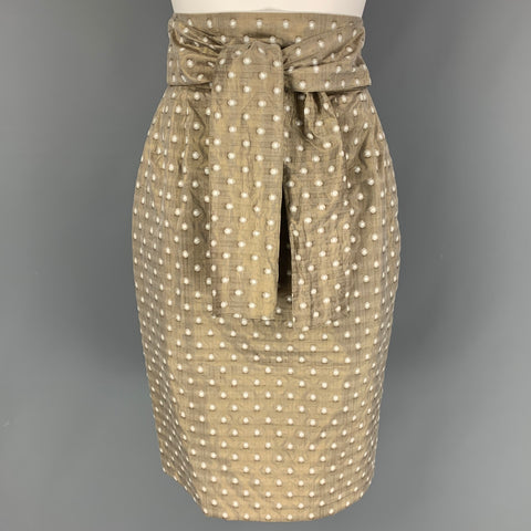 BILL BLASS Talla 6 Falda lápiz a media pantorrilla con lunares blancos y topo