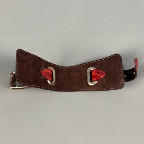 VINTAGE Red & Silver Embossed Leather Cuff Bracelet