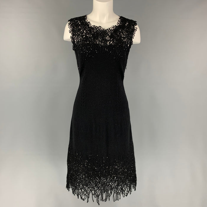 OSCAR DE LA RENTA 2012 Size M Black Virgin Wool Blend Sequined Cocktail Dress