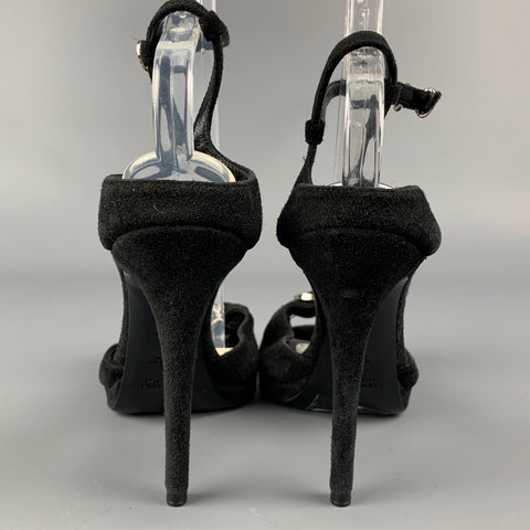 RALPH LAUREN Collection Size 9.5 Black Suede Rhinestones Sandals