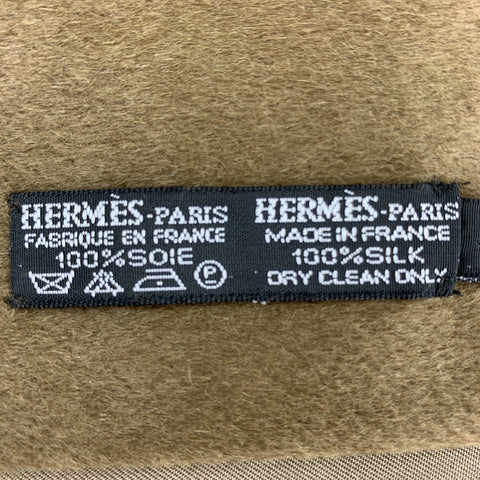 HERMES Print Taupe Angora Silk Scarf