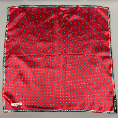 CHRISTIAN DIOR Red Navy Square Silk Satin Pocket Square