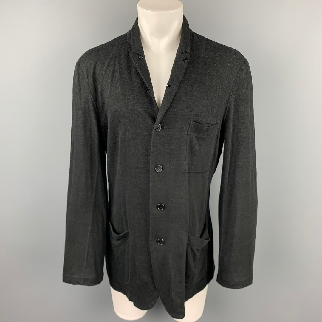 YOHJI YAMAMOTO Size L Black Knitted Linen Buttoned Jacket