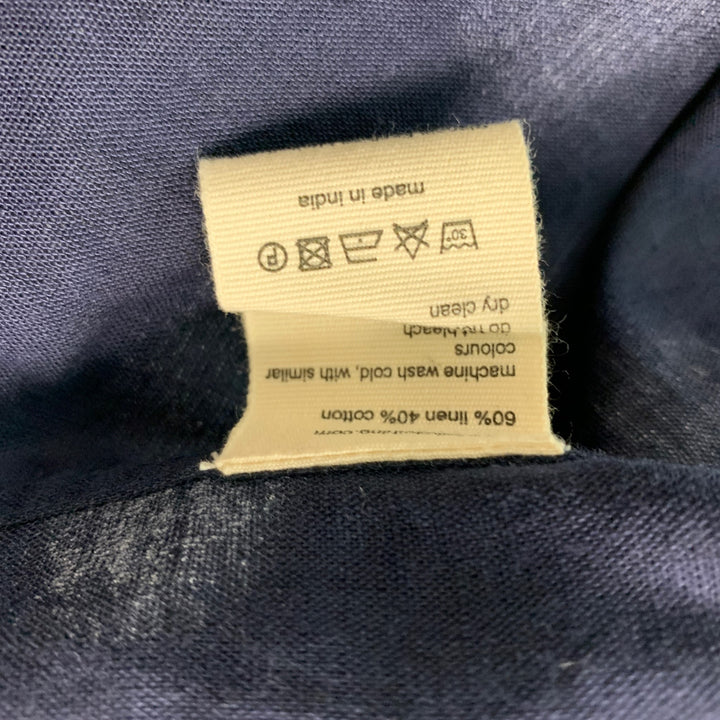 FOLK Size S Navy Dots Linen Cotton Camp Short Sleeve Shirt