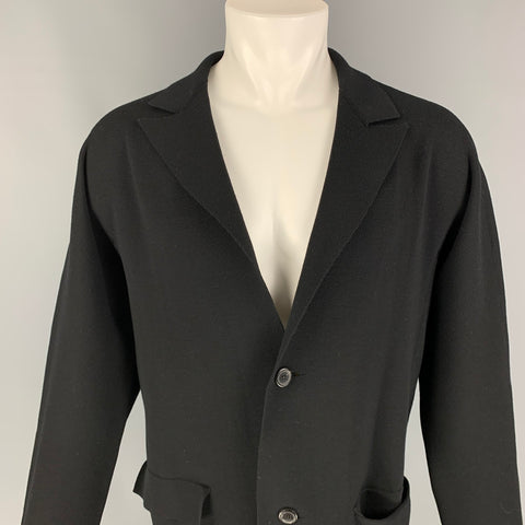 LANVIN Size 42 Black Wool Single Breasted Buttoned Coat