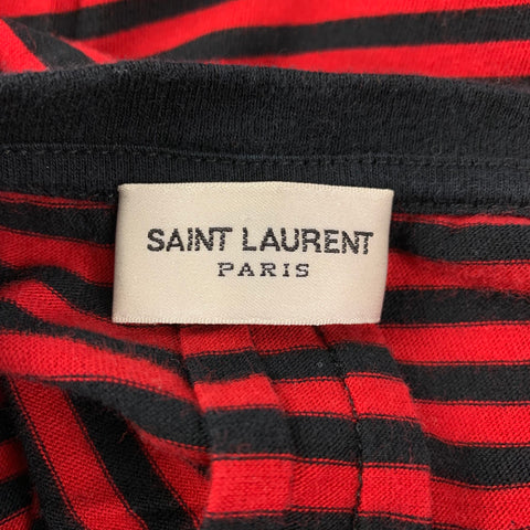 SAINT LAURENT Size M Red Navy Stripe Cotton Short Sleeve T-shirt