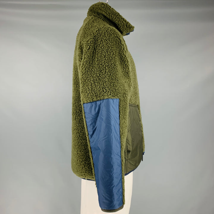 MONCLER GRENOBLE Size XXL Green Navy Fleece Zip Up Jacket