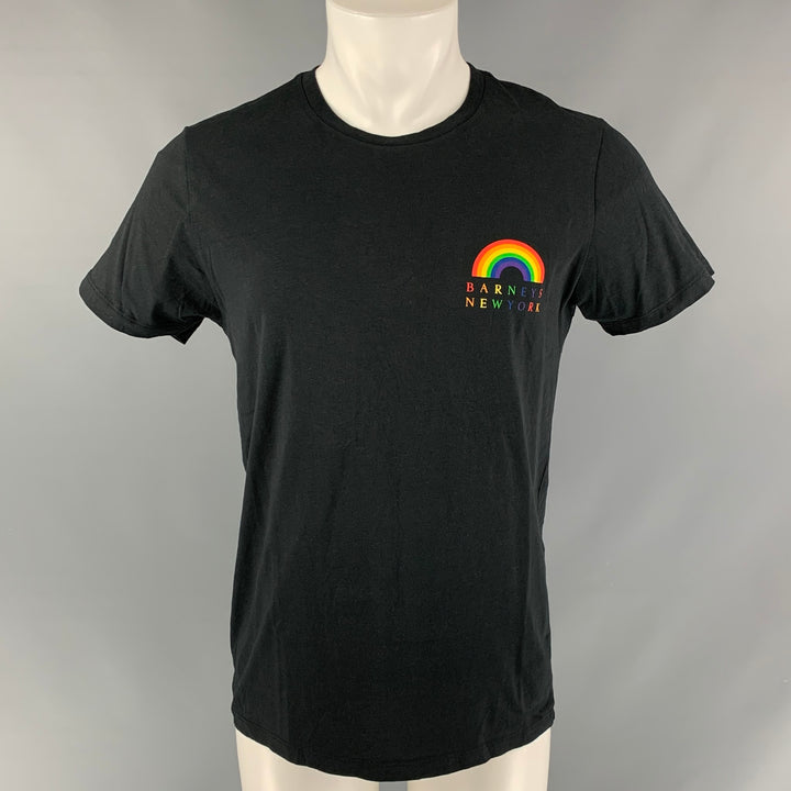 BARNEY'S NEW YORK Size M Black Rainbow Cotton Short Sleeve T-shirt