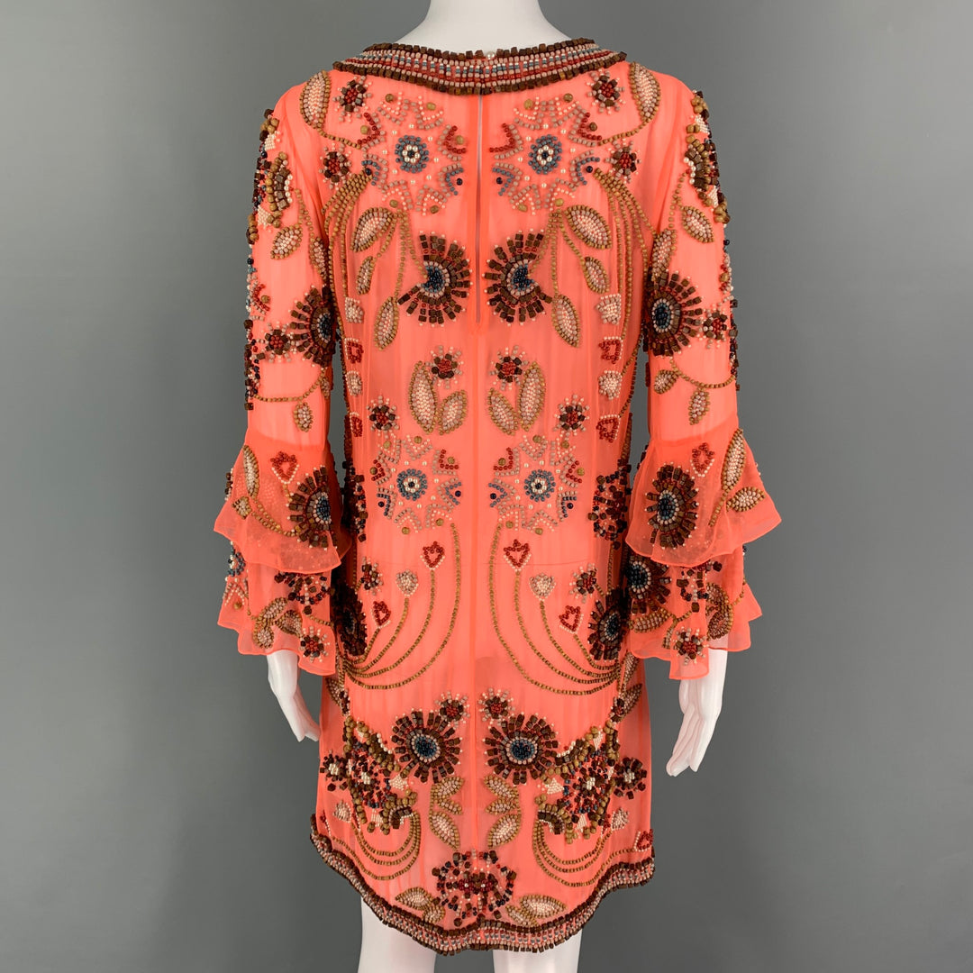 long sleeve dress size 8 MATTHEW WILLIAMSON Size 8 Orange Multi-Color Polyester Beaded Long Sleeve  Dress – Sui Generis Designer Consignment